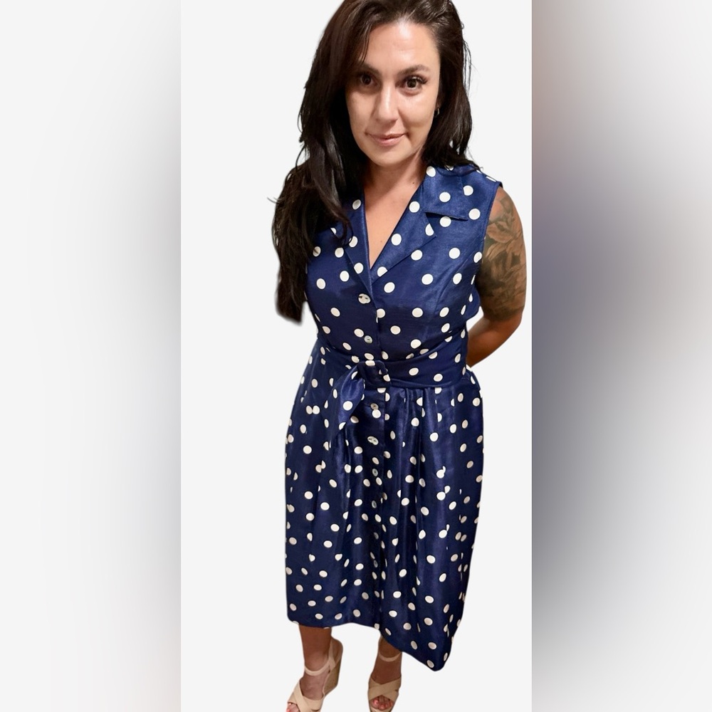 Vintage Navy Polka Dot Midi Dress